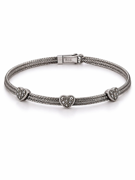 Jewelry - 925 Sterling Silver Marcasite Heart Multi Strand Bracelet Vintage Italy Style
